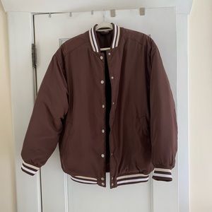 Chocolate Brown Bomber sports Jacket with White/Cream Trim